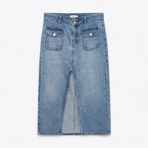 Free People Blue Jean Midi Skirt Effortlessly Chic